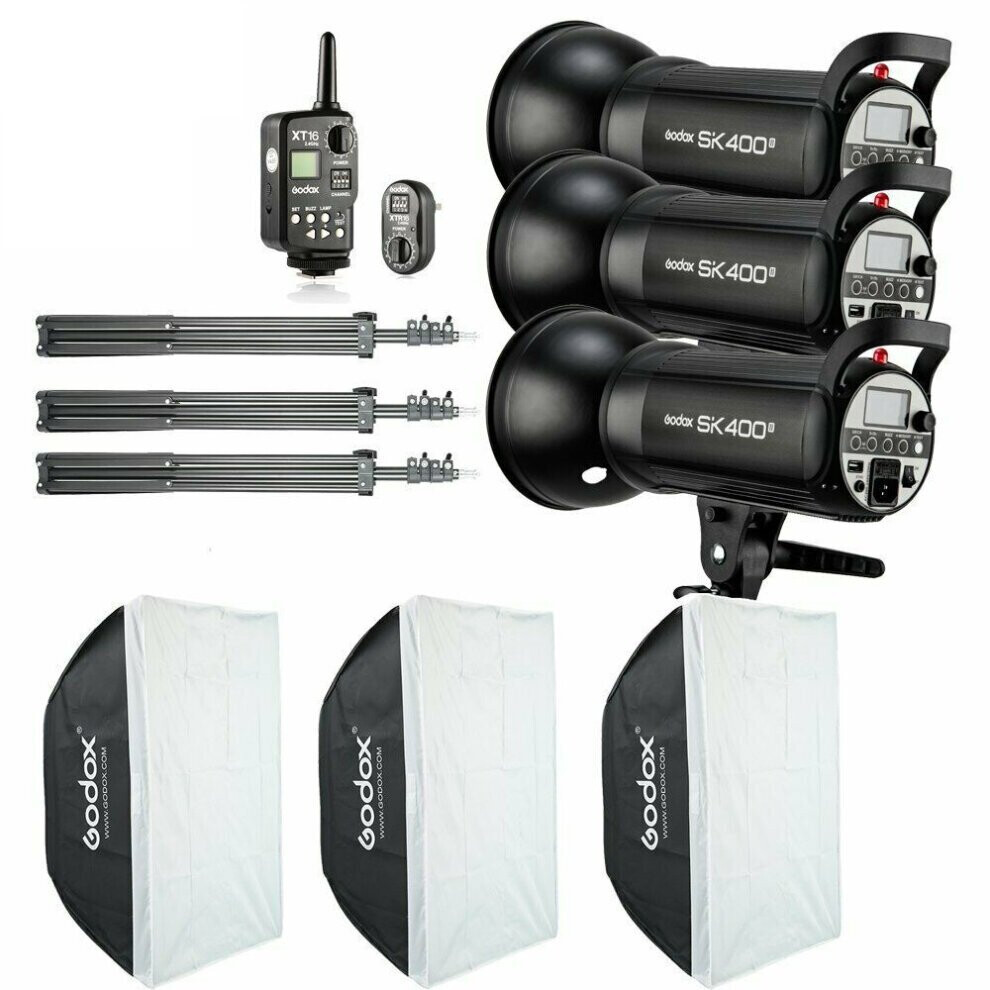 3x Godox SK400II 400Ws Studio Flash Strobe Light+Trigger+Softbox Kit 